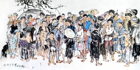黄胄 送郎当红军 设色纸本 镜片 尺寸:246 × 128 cm