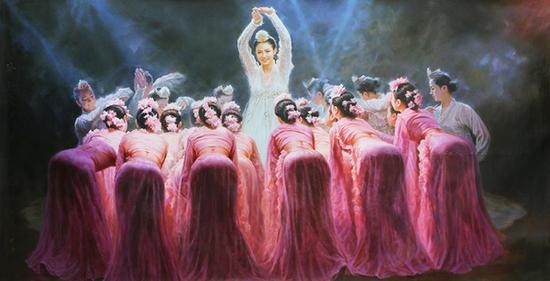金美尚 木兰花之魂 尺寸: 150×296 cm 布面油画