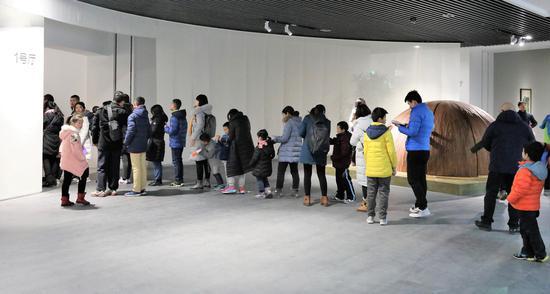 2月3~4日,观众在宝龙美术馆“书藏楼珍藏展——百川汇流”展厅入口排起了长队