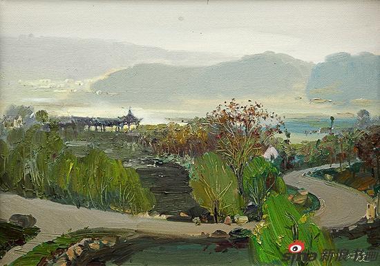 王立庆《莲峰云海》油画