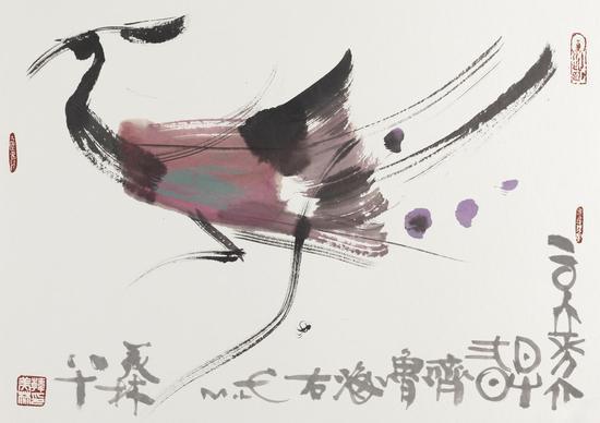 名称:凤;材质:宣纸水墨;年代:2016年;尺寸:55x76cm
