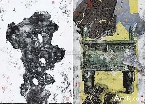 郑星球 石语之一、文明符号·回响 孔版版画