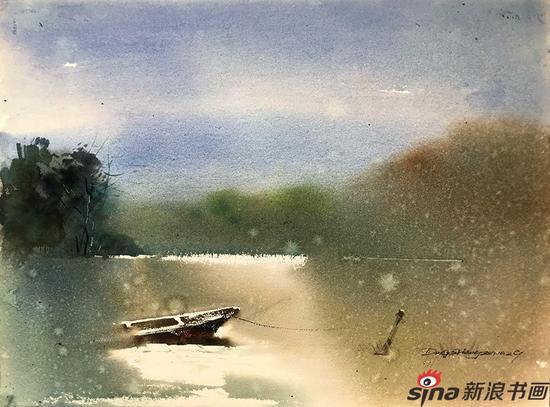 徐东升《天目晨雾》水彩画