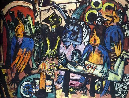 《鸟的地狱》(Bird Hell),Max Beckmann,布面油画,1937-1938年