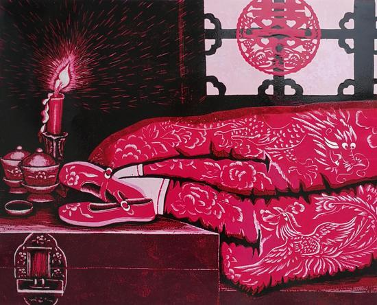 《新妆系列》 90cm×70cm (版画) 释义:红色是最好的表达,一如我静静燃烧的爱恋