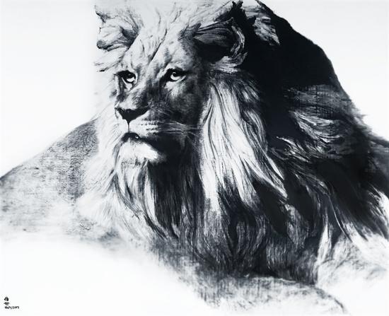 为终南山讲经堂所绘之狮 550x300cm 布面丙烯加综合材料