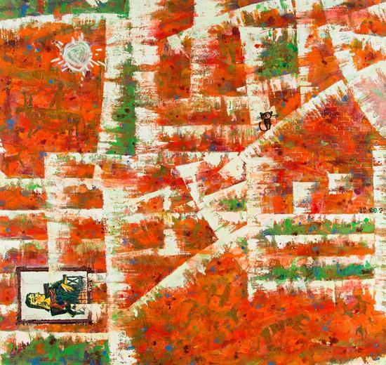金石梦语之一、1986年、麻布油画、121x132cm 1987年中国当代油画展(美国)