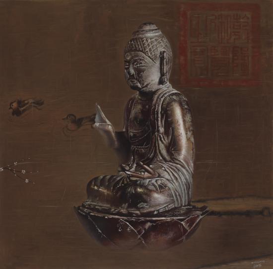 米巧铭佛像系列 暮闻清音 77x76cm 布面油画 2017