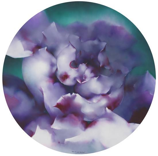 罗发辉/ Luo Fahui|<紫色大花/Big purple flower>|直径180cm/Diameter 180cm|布面油画/Oil on Canvas|2017
