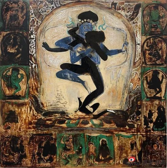 吕晓雯《课堂示范-敦煌465号窟》 80×80cm 大漆 2017