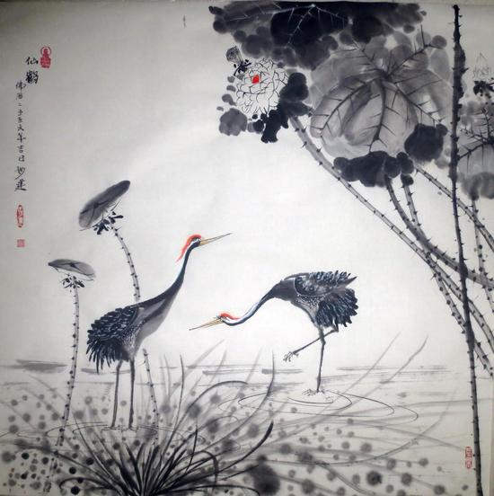 黄建南 禅艺国画 仙鹤 69x69cm黄建南 国画 和谐 70x50cm