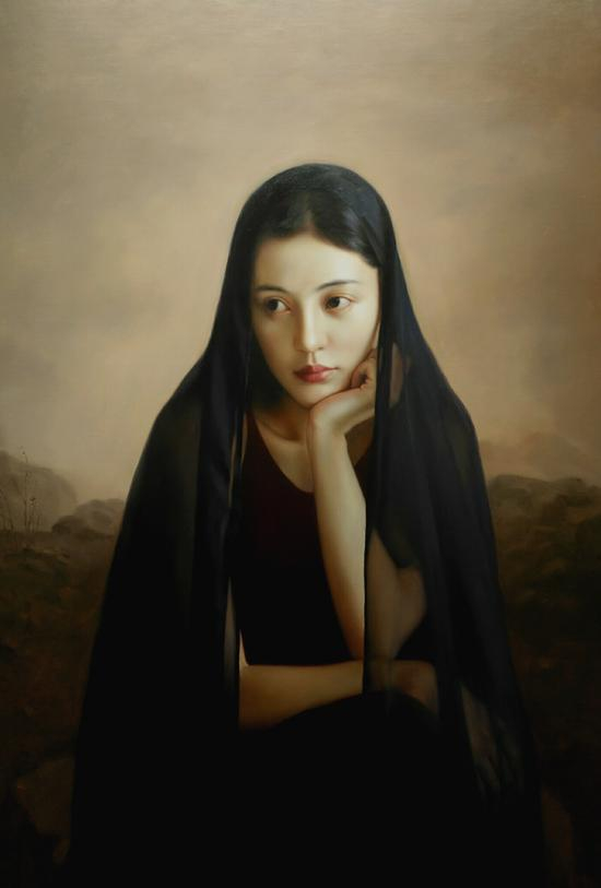 《黄昏下,乌纱女》60x90cm 2017年,王能俊