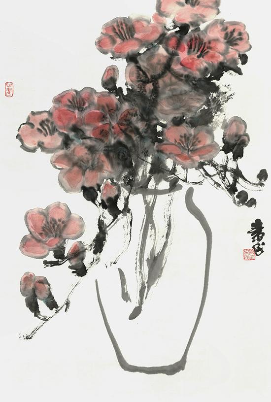 《清供之七--木棉》-罗素民---纸本彩墨-46cmX69cm