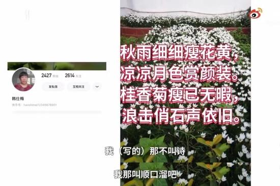 采访中韩仕梅提及自己写的不算诗只是顺口溜(图源:澎湃新闻)