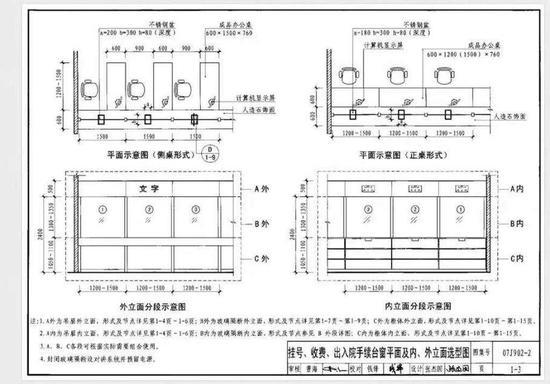 《07j902-医疗建筑——固定设施》挂号、收费、出入院手续台窗平面及内、外立面选型图(2008年中国建筑标准设计研究院编写)