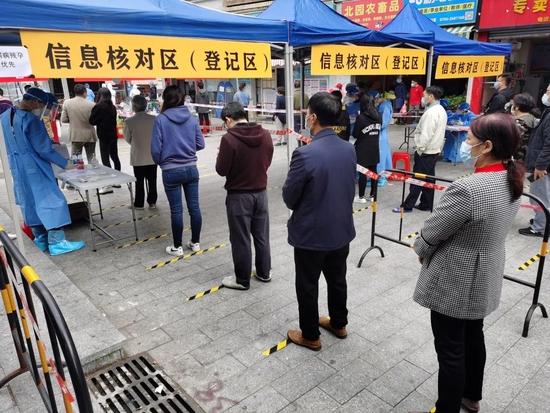1月16日,广东珠海市民在社区核酸检测点排队做核酸检测。(图源:视觉中国)