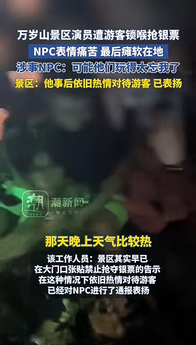 “男游客突然从背后对工作人员锁喉、捂嘴，将其摁倒在地，其他游客哄抢”，河南万岁山武侠城回应