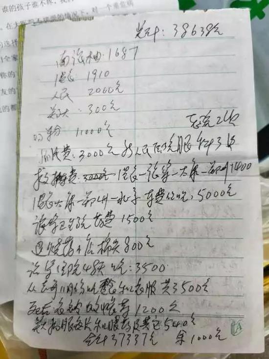 凤雅爷爷梳理的花销清单