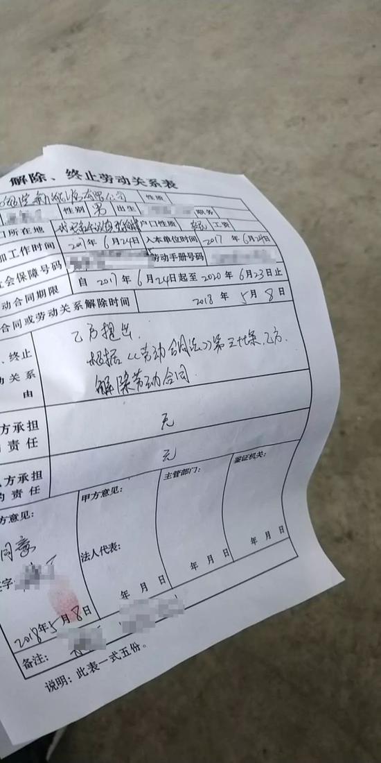 员工离职表