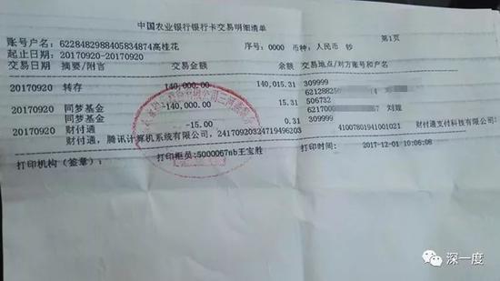 患者家属转账给刘建的凭证