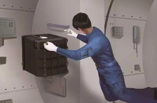 宇航员在“天宫二号”内的模拟图。(图片来源:中国科学院空间应用工程与技术中心)