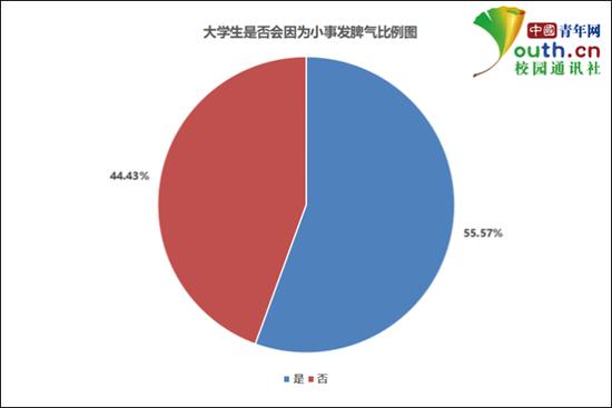 图为大学生是否会因为小事发脾气比例。中国青年网记者 李华锡 制图