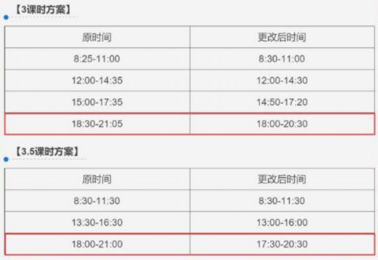 (2018年暑期开始执行的课程方案,最晚下课时间为晚8:30)
