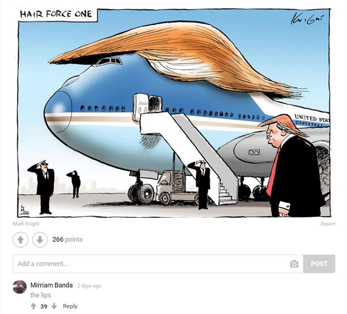 Air Force One became Hair Force One。