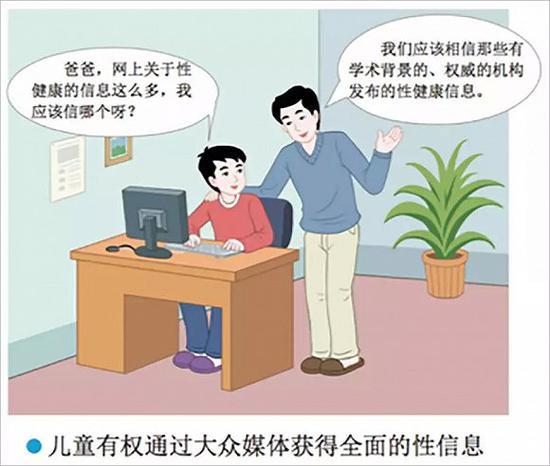 ▲ 在“合理利用网络”部分,《读本》指出:“网络是一个虚拟的空间,还需要我们提高警惕,保护自己不受伤害。” 北师大儿童性教育