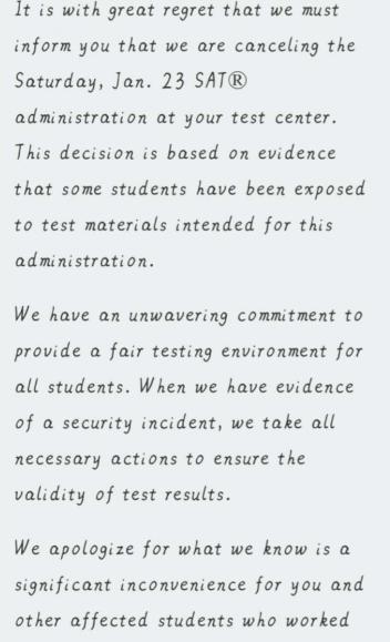 学生收到的考试取消通知