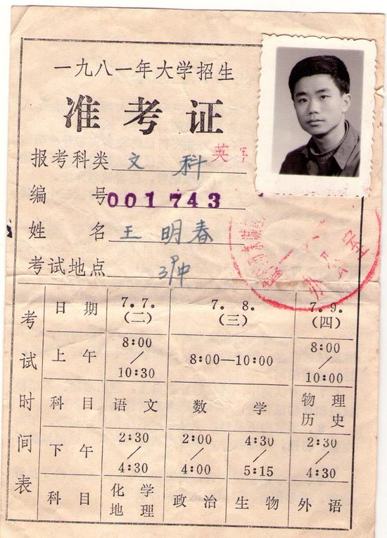 1981高考准考证