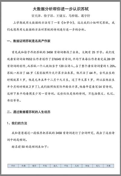 《大数据分析帮你进一步认识苏轼》研究报告首页。微信截图