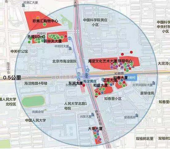 海淀黄庄的培训机构分布图。图片来源于网络。