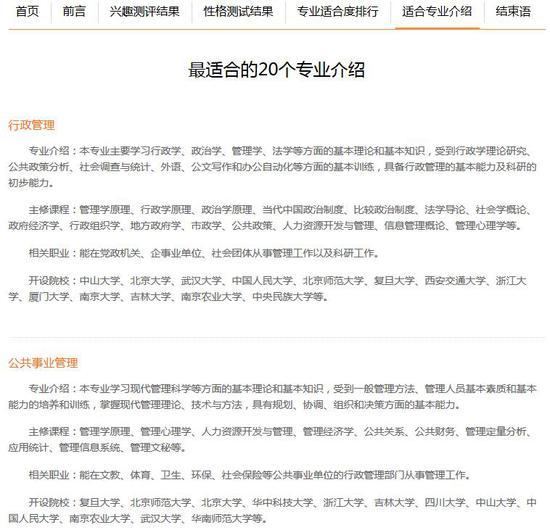 新浪高考志愿通卡最适合就读专业测试