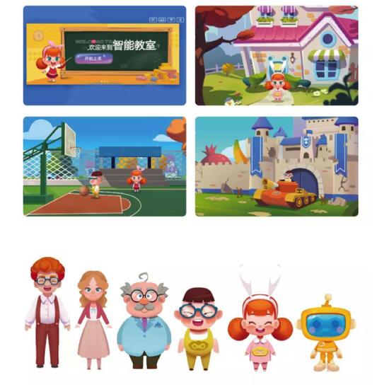 人物从左到右:Amy爸爸、Amy妈妈、馒头博士、Max、Amy、Bell