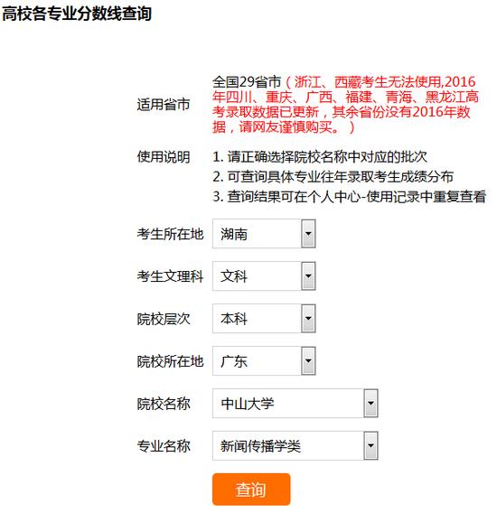 新浪高考志愿通高校历年分数线查询