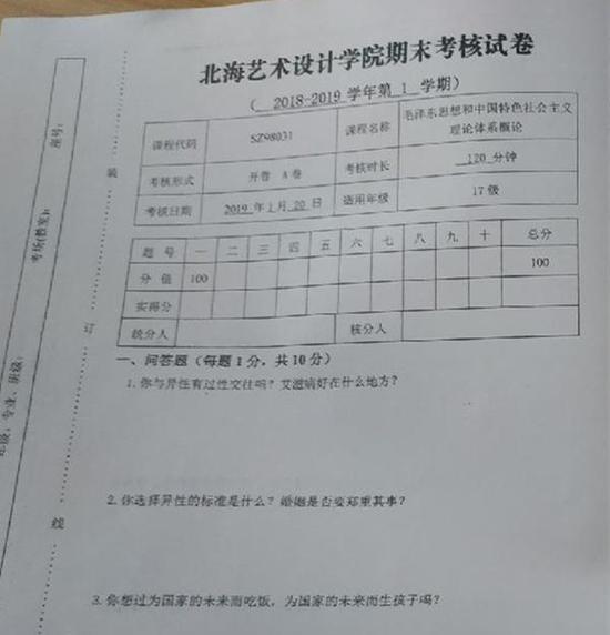▲网曝试题截图。