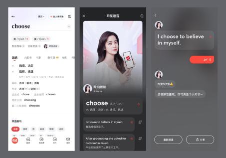 图:有道词典明星语音功能界面示例