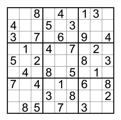 标准数独:将1-9共9个阿拉伯数字填入空格内,要求每行、每列、每个单独九宫格(粗框)内数字不重复。