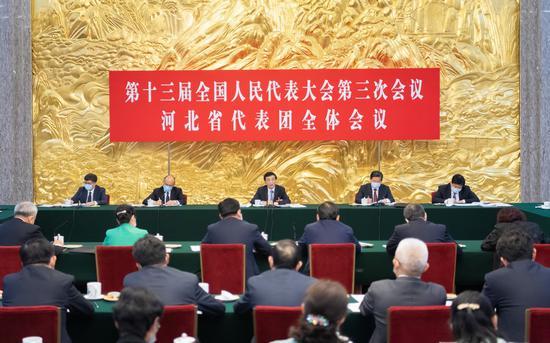 5月22日,十三届全国人大三次会议河北代表团举行全体会议。 新华社 图