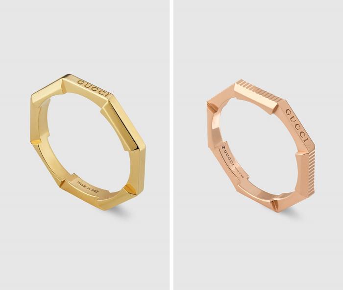 左:镜面戒指 ¥6,950,右:条纹刻花戒指 ¥7,950
