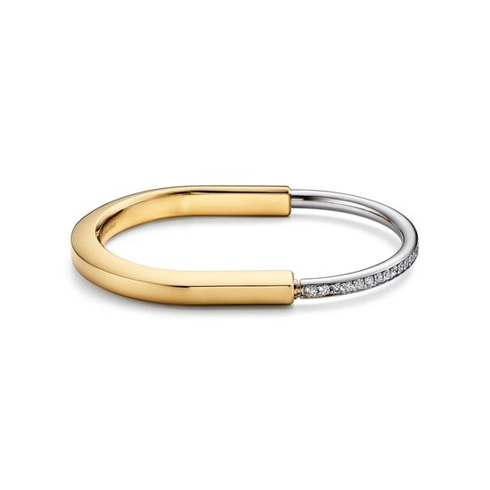Tiffany & Co. 蒂芙尼Lock系列18K黄金及白金镶钻手镯