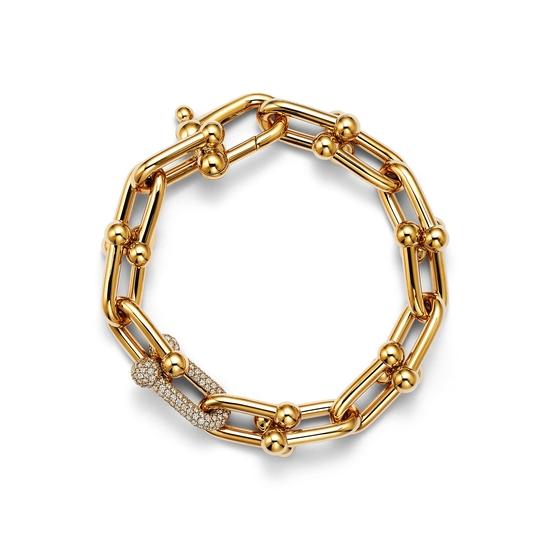 Tiffany & Co. 蒂芙尼HardWear系列18K黄金铺镶钻石链环手链