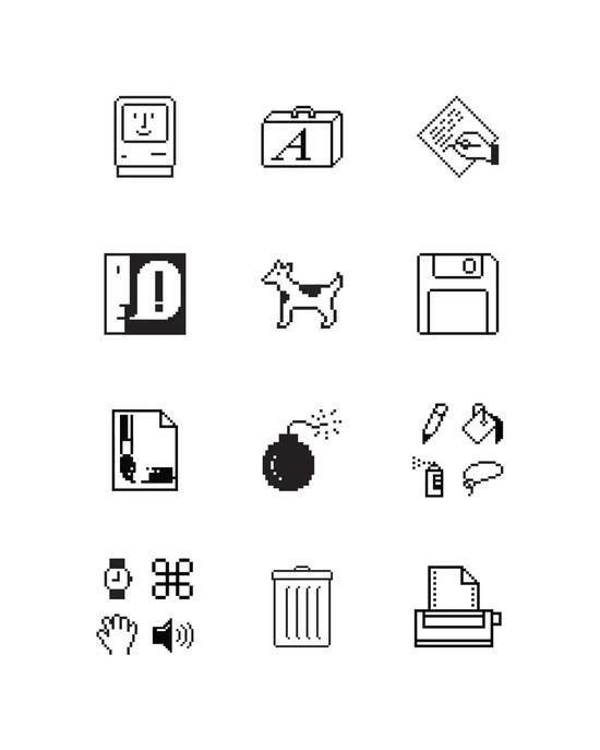 ▲卡雷为苹果设计的各种图标。图片来自:Susan Kare