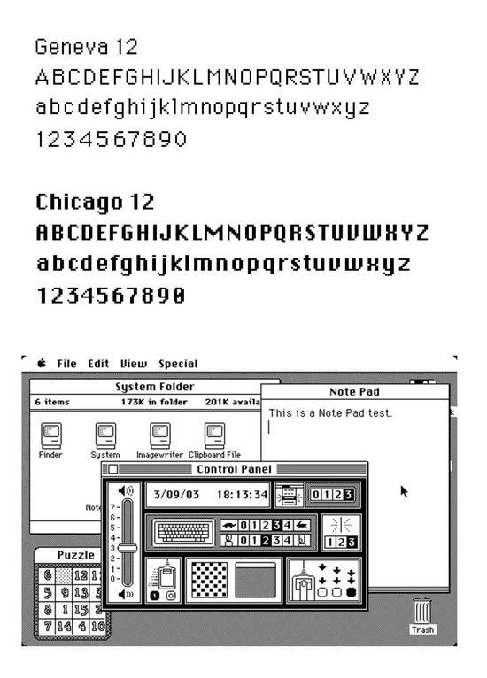 ▲Geneva 和 Chicago 字体对比,前者会更细一些,主要应用在文件夹名称等较小的界面上
