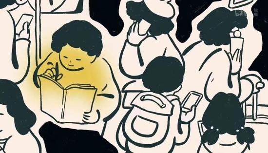 人群中阅读的小人儿散发着微光,最后照耀整个屏幕