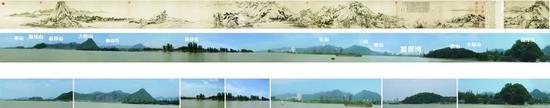 ▲富春山水与《富春山居图》对比图