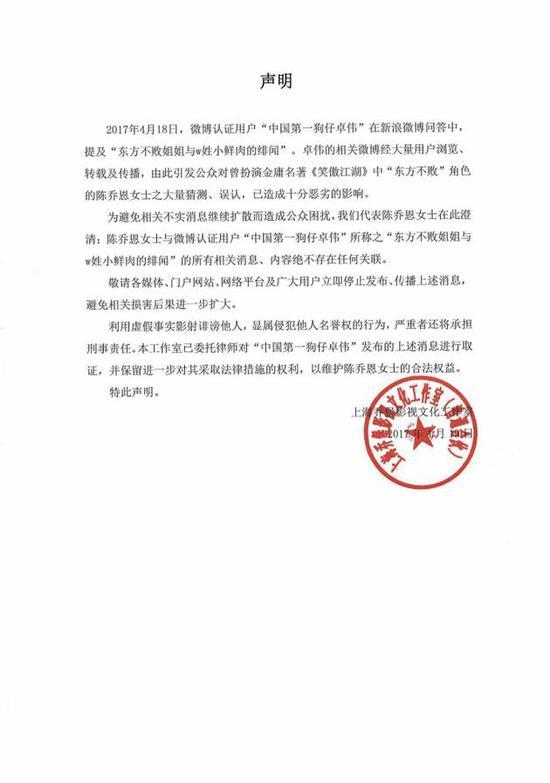 陈乔恩否认与W姓小鲜肉有绯闻:不存在任何关联