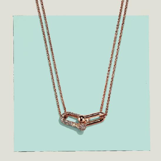 Tiffany & Co. 蒂芙尼HardWear系列18K玫瑰金铺镶钻石双链环项链