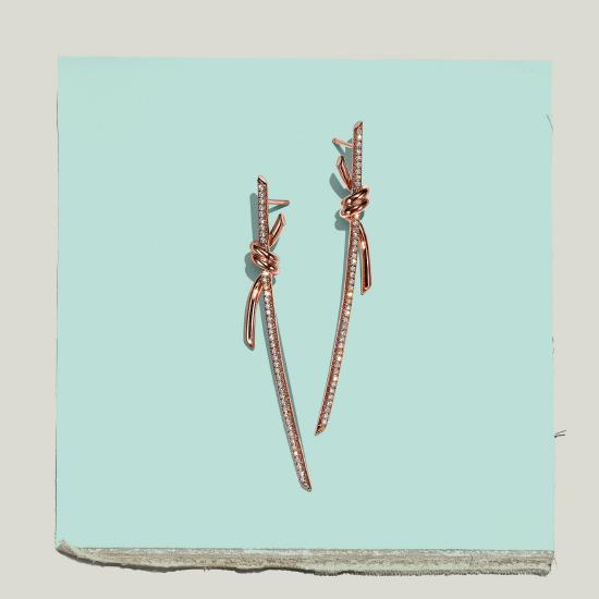 Tiffany & Co. 蒂芙尼Knot系列18K玫瑰金镶钻耳环